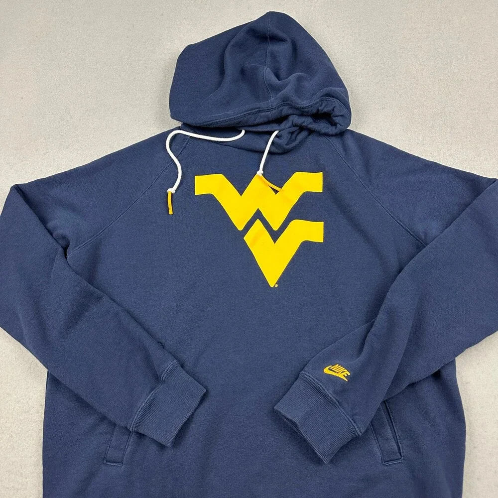 West Virginia Mountaineers Hoodie Men Large Blue Nike NCAA Pullover Sweatshirt